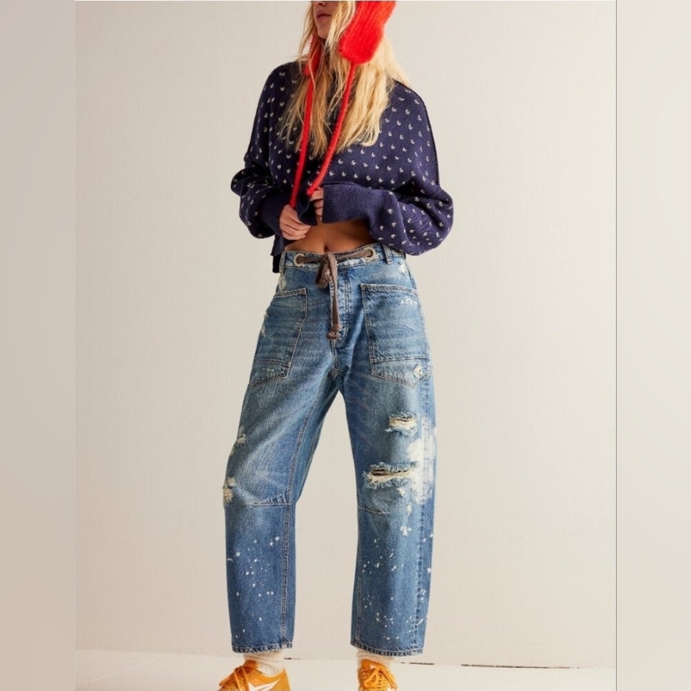 NWT FREE PEOPLE We The Free Moxie Pull On Barrel Jeans / Calypso - Picture 5 of 6